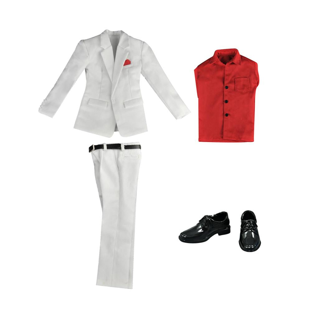 1/6 White Suit Long Sleeve Shirt Pants Set & Shoes for 12'' Male Figure