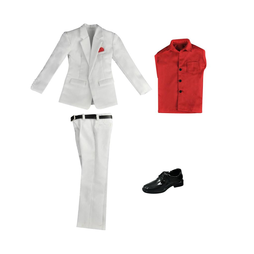 1/6 White Suit Long Sleeve Shirt Pants Set & Shoes for 12'' Male Figure