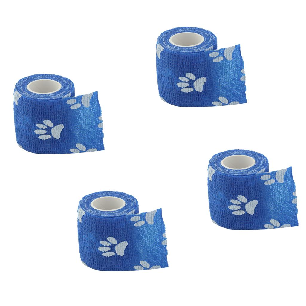 4 Rolls Cat Dog Pet Cohesive Bandage Gauze Tape Breathable Claw Print