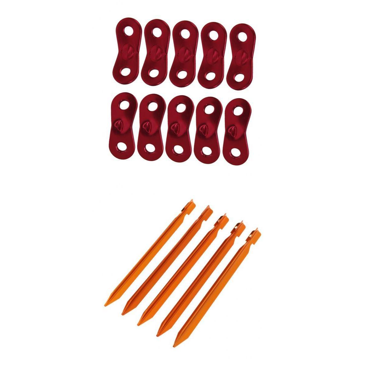 5 Pieces Orange Camping Aluminum Tent Stakes + 10 Pieces Guyline Runners