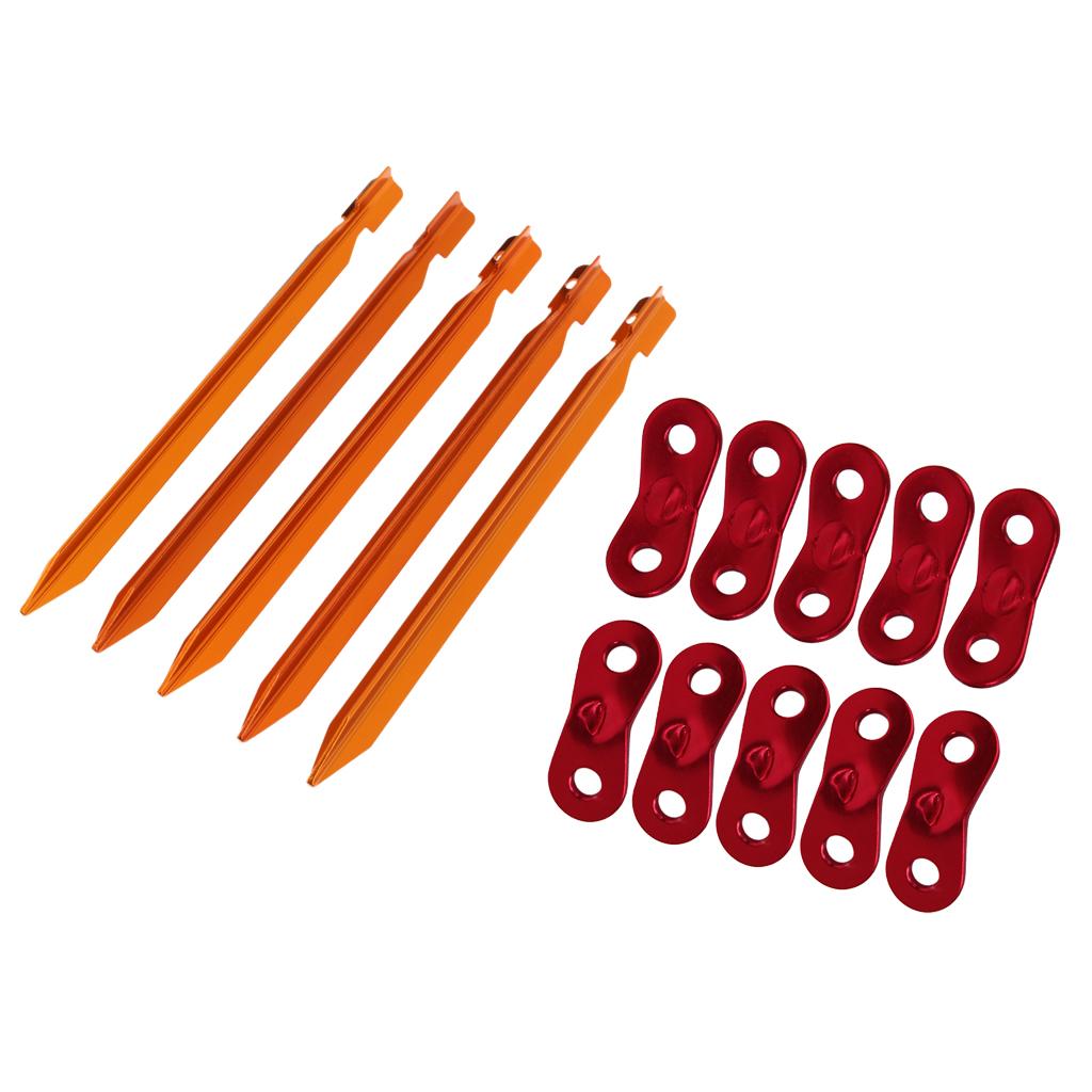 5 Pieces Orange Camping Aluminum Tent Stakes + 10 Pieces Guyline Runners