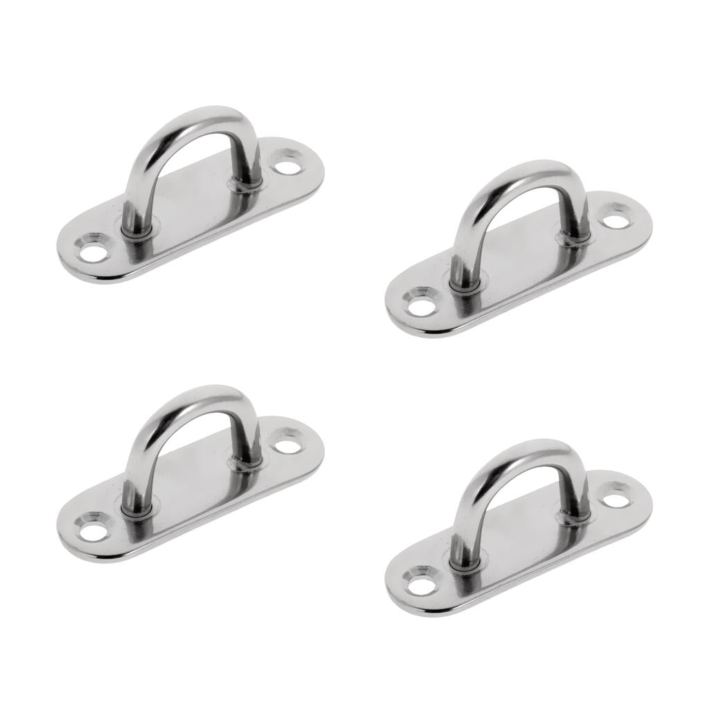 4Pieces Marine 316 Stainless Steel Oblong Pad Eye Plate Hook Boat Staple 5mm