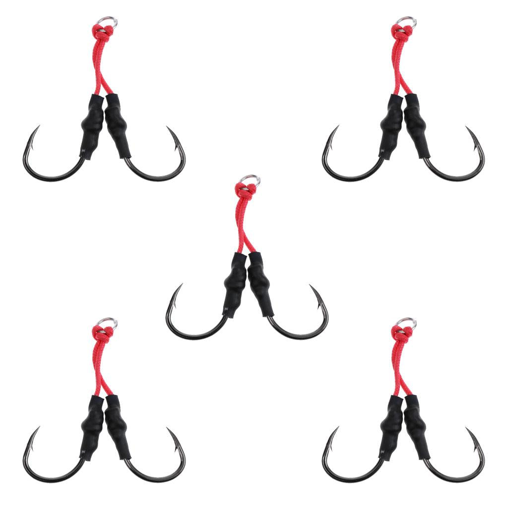 5Pcs Jig Hooks Fishing Barbed Hooks Assist Hooks in Solid Ring Saltwater 5/0