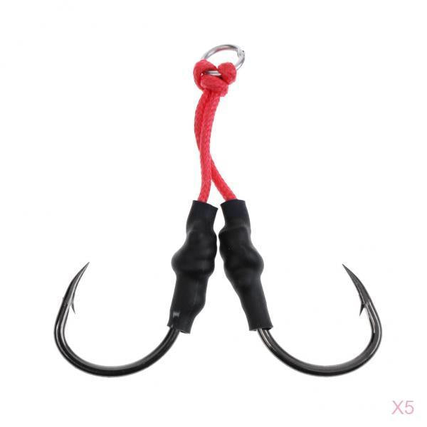 5Pcs Jig Hooks Fishing Barbed Hooks Assist Hooks in Solid Ring Saltwater 5/0