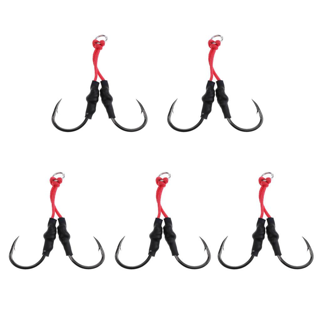 5Pcs Jig Hooks Fishing Barbed Hooks Assist Hooks in Solid Ring Saltwater 5/0