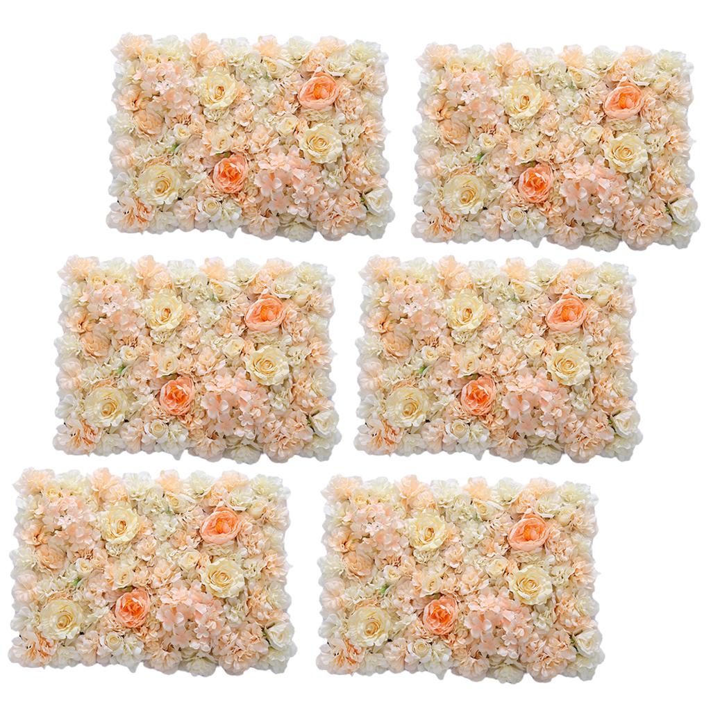 6 Pieces Artificial Flower Wall Panel Wedding Venue Flower Decor Orange