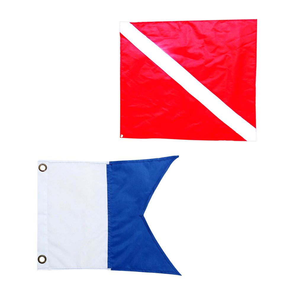 2 Pieces Nylon Diver-Down Boat Flag, Scuba Dive Flag Marker Banner Red Blue
