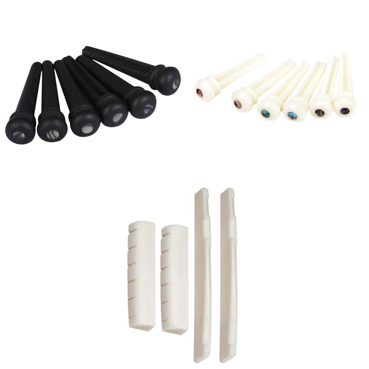 6 String Acoustic Folk Guitar Saddle Nut with Bone & PP Bridge Pins Set