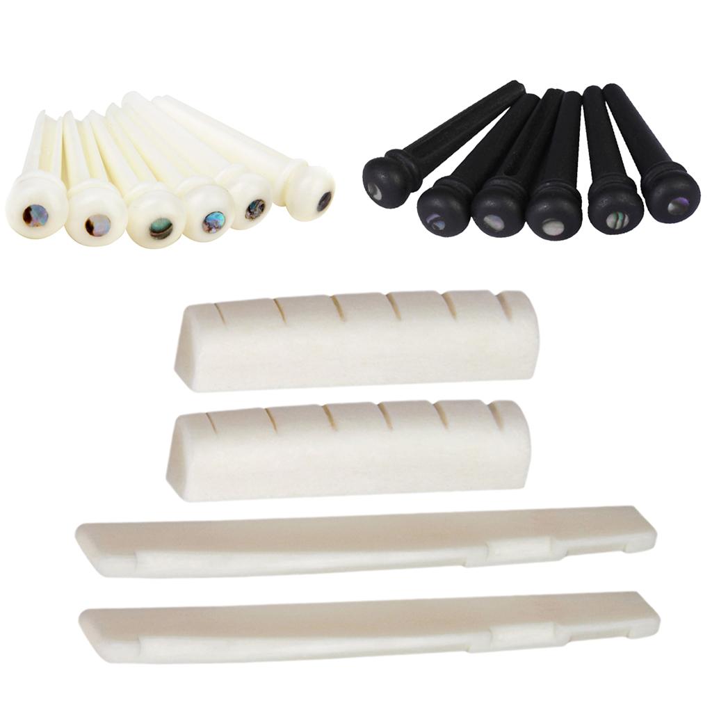 6 String Acoustic Folk Guitar Saddle Nut with Bone & PP Bridge Pins Set