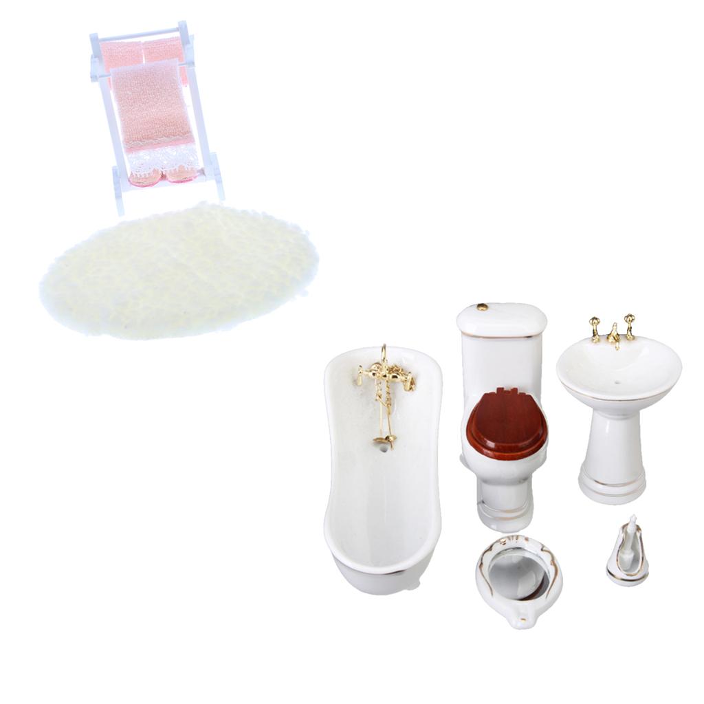 1/12 Dollhouse Miniature Furniture Bathroom Set Decoration Kit
