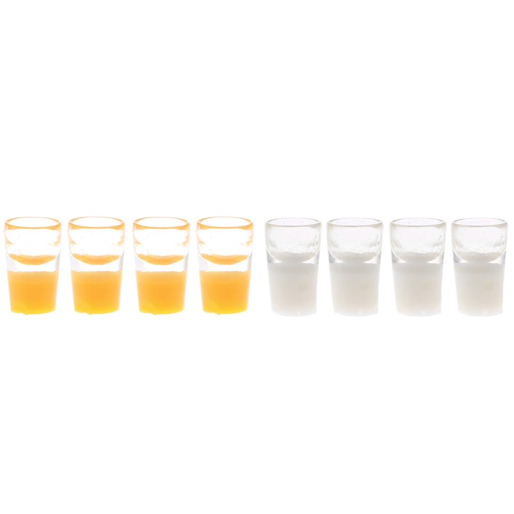1/12 Dollhouse Miniatures 4 Cups of Orange Juice & 4 Cups of White Milk