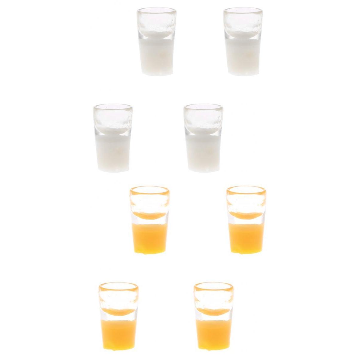 1/12 Dollhouse Miniatures 4 Cups of Orange Juice & 4 Cups of White Milk