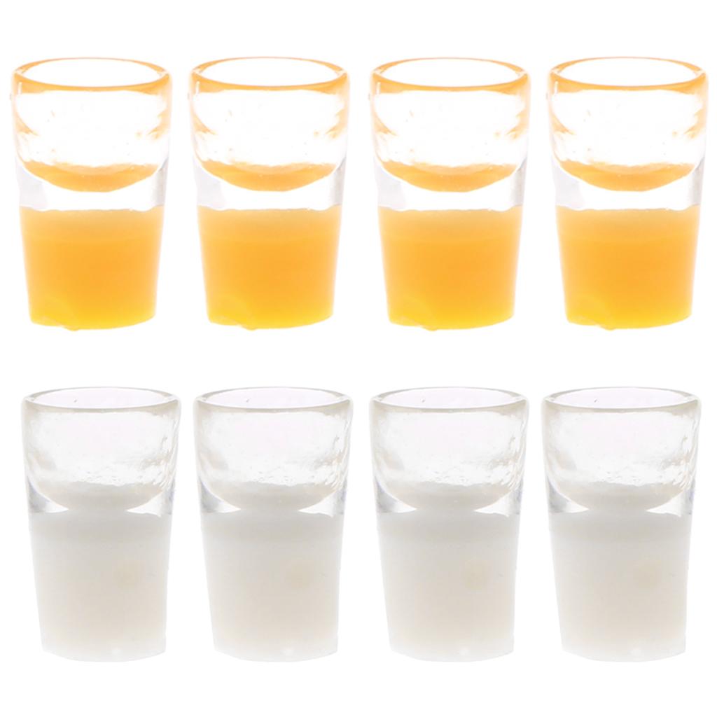 1/12 Dollhouse Miniatures 4 Cups of Orange Juice & 4 Cups of White Milk