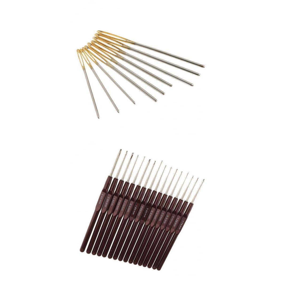 16 Sizes Aluminium Crochet Hook Needle Set with 9pcs Large-eye Blunt Needles