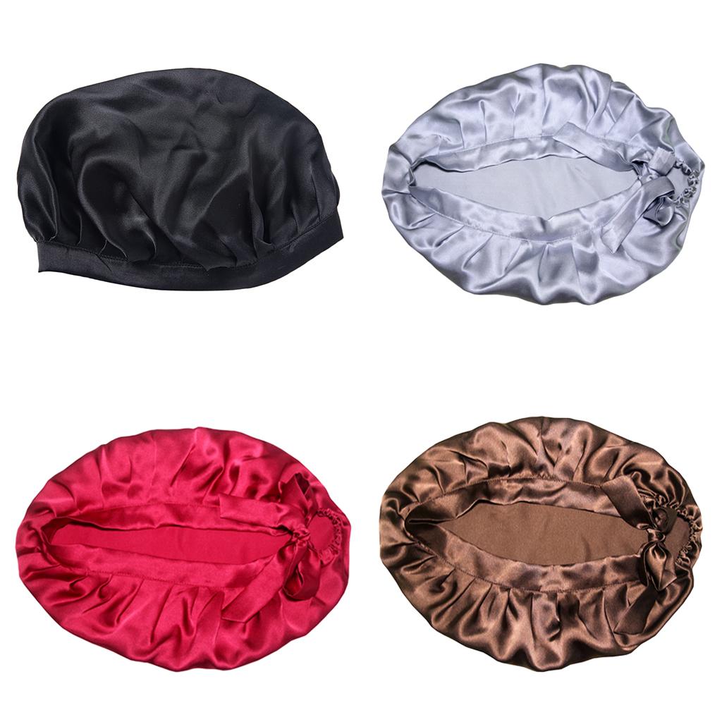 4 Pieces Women Pure Silk Sleep Hats Wrap Night Cap Hair Care Bonnet