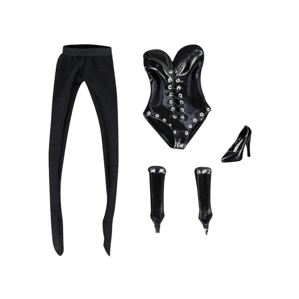 1/6 Black Lace Up Teddy Lingerie Set High Heels for 12 Female Action Figure"