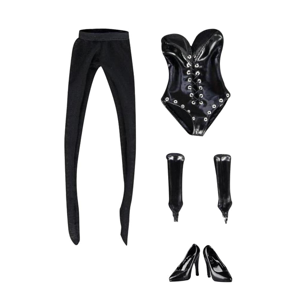 1/6 Black Lace Up Teddy Lingerie Set High Heels for 12 Female Action Figure"