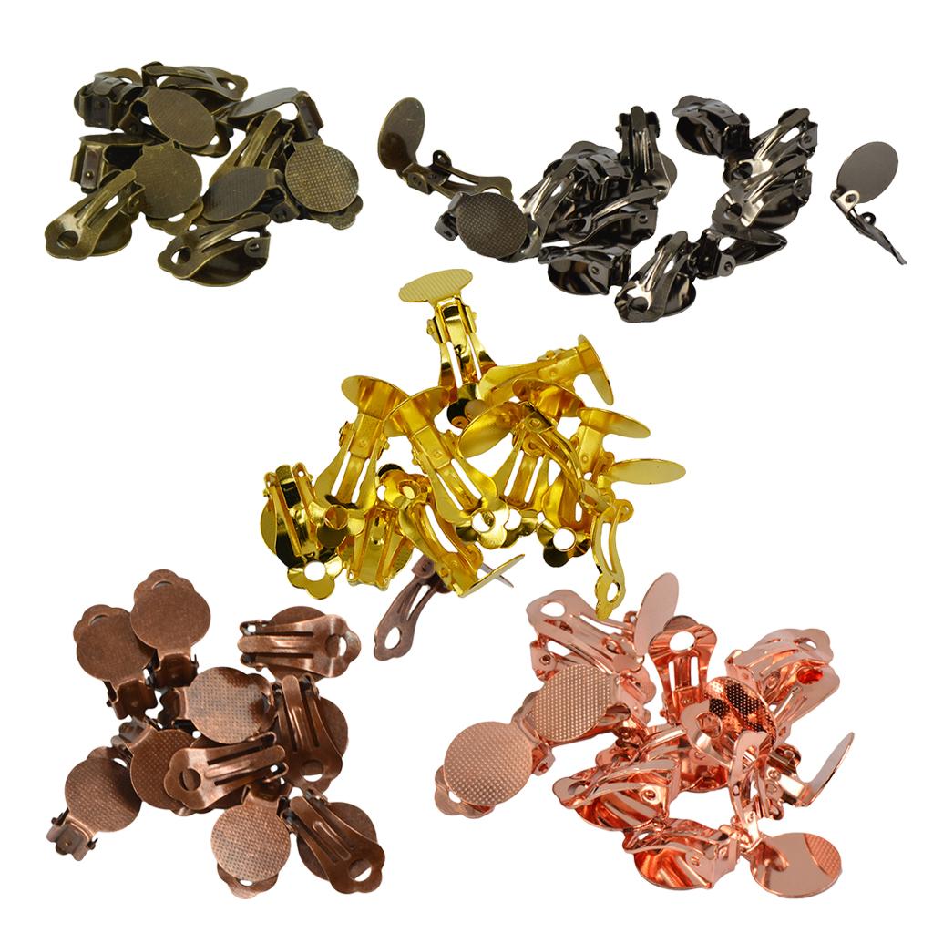 60 Pieces Brass Clip On Earring with Pad for Gluing Findings Jewelry Making
