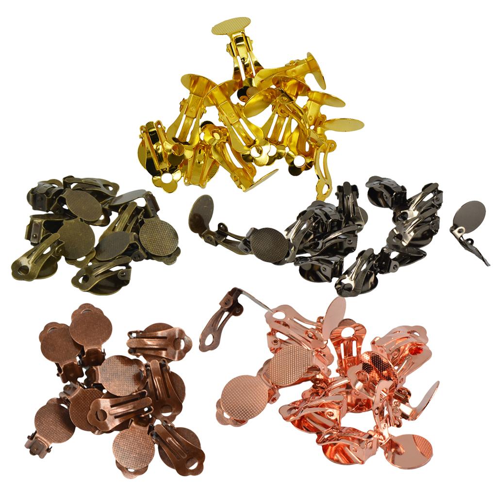 60 Pieces Brass Clip On Earring with Pad for Gluing Findings Jewelry Making