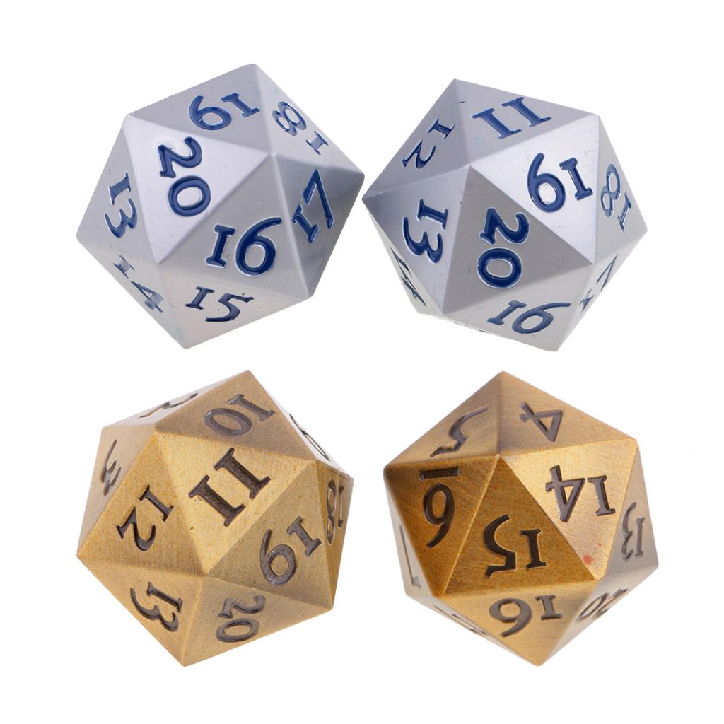 4 Pieces Zinc Alloy 20-sided Dices Polyhedral Game Props Silver Copper