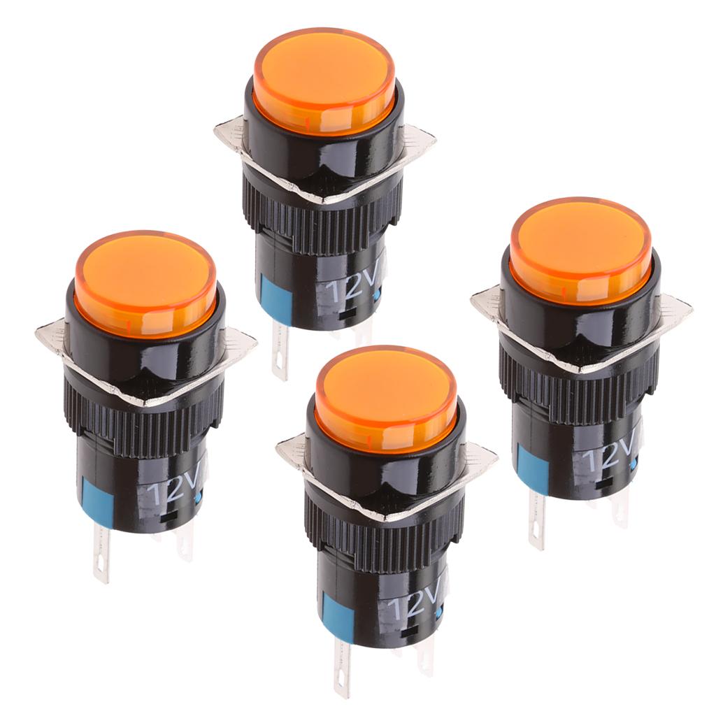 4 Pieces Self Reset Momentary Push Button Power Switch with Light yellow