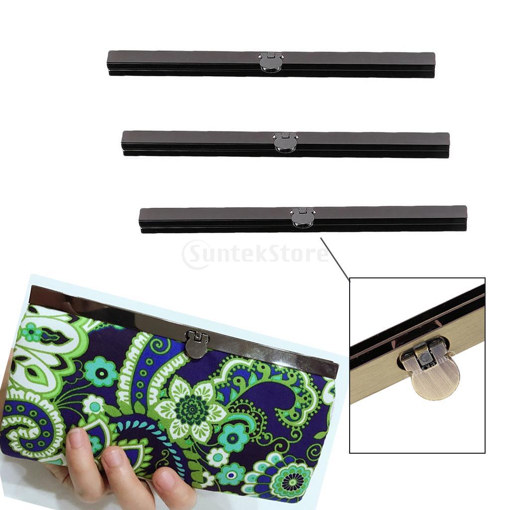 3-Pcs 19cm Sew in Coin Bag Purse Metal Frame Clasp Fastening 3 x Steel Grey