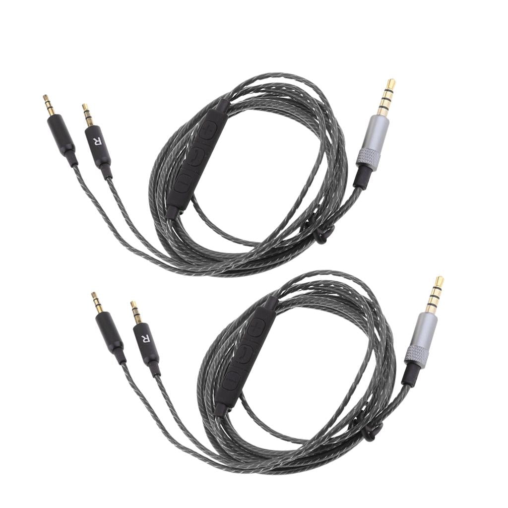 2 Pieces 3.5mm to 2.5mm Cable with Mic for Sol Republic Headphones Black