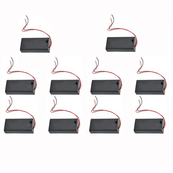 10Pcs 9V PP3 Enclosed Battery Holder Box ON/OFF Switch with Wires