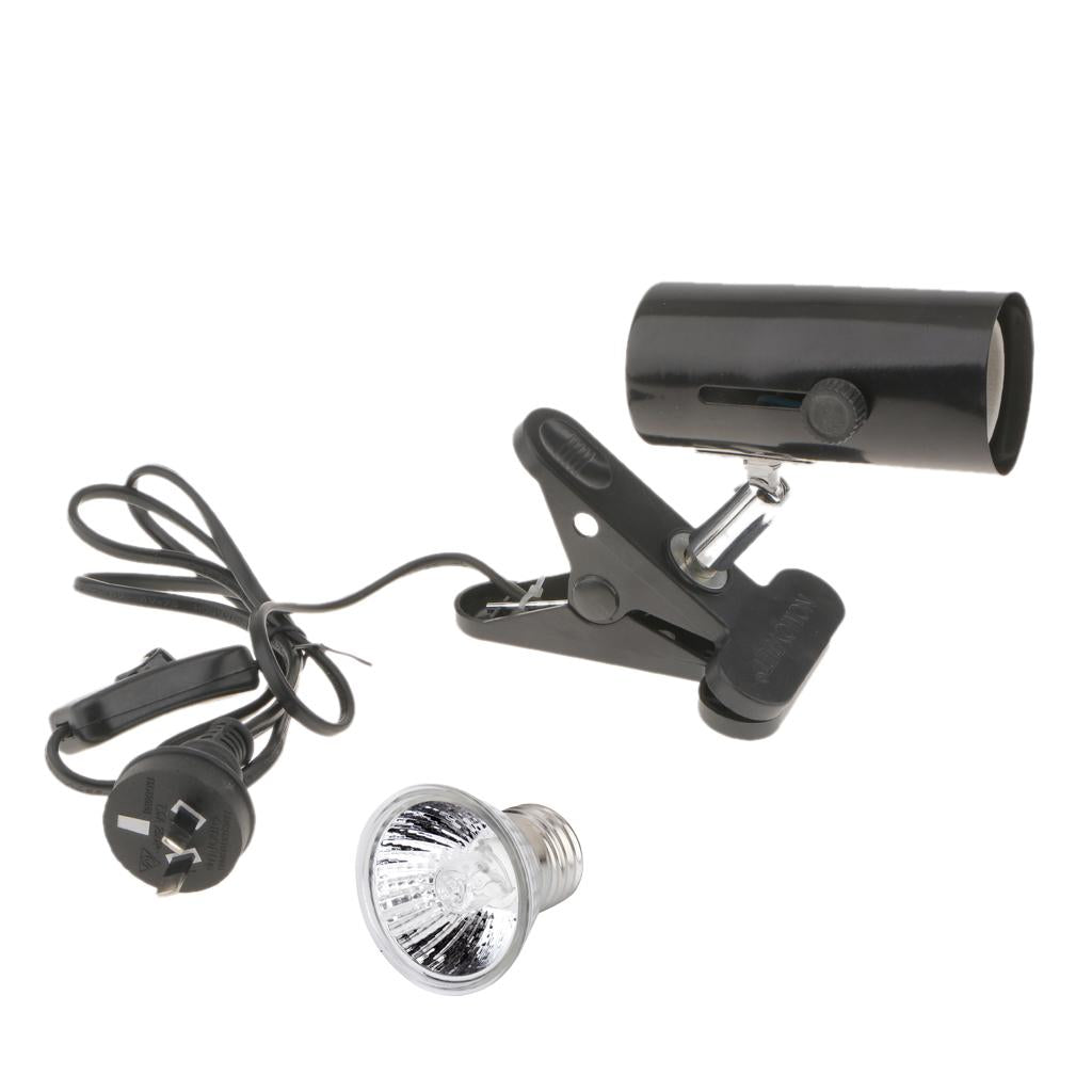 220V Reptile Lamp UVB/UVA Basking Light Halogen Bulb E27 AU Plug 100W-Black
