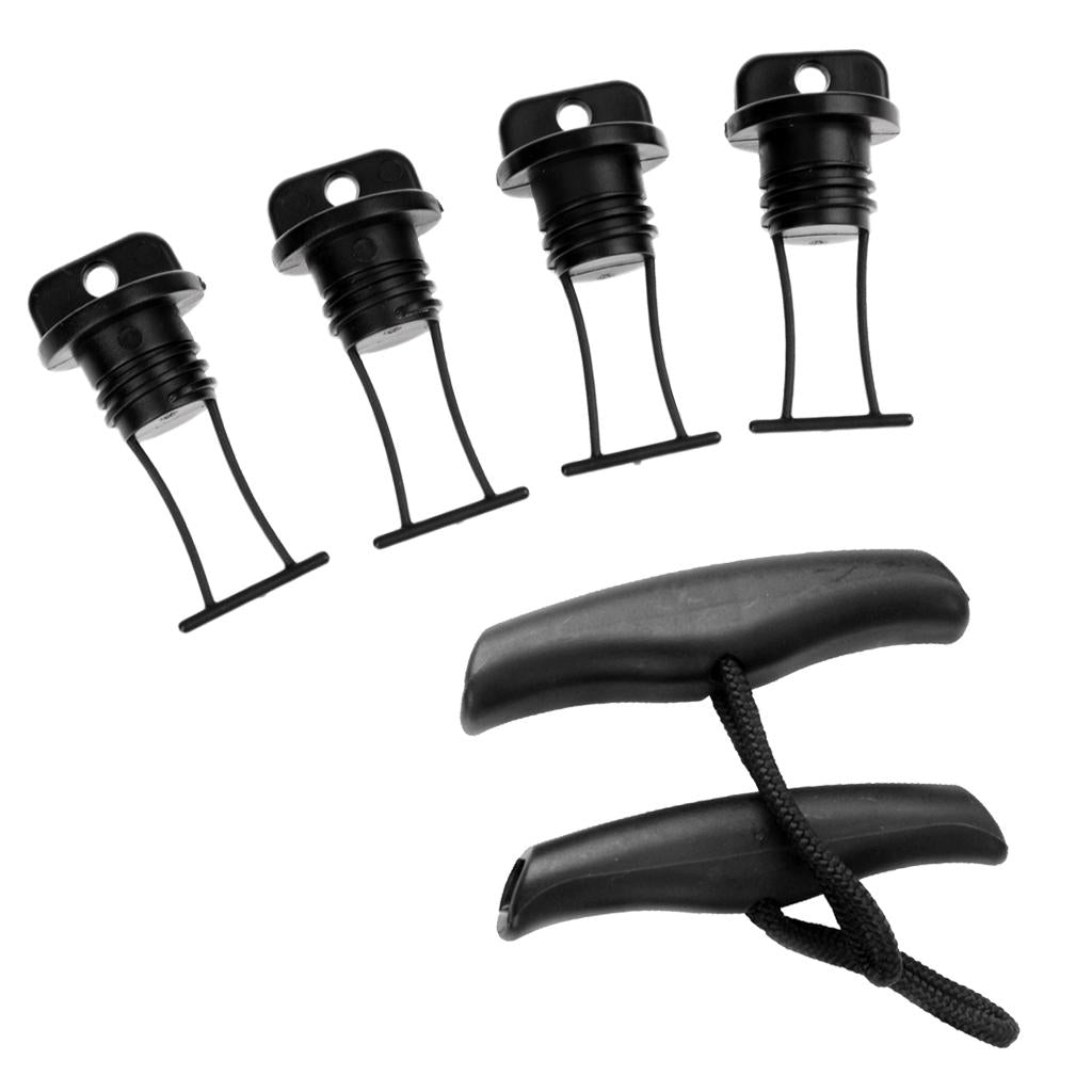 2 Pieces Kayak Pull Carry Handle + 4 Pieces Hull Drain Plug for Kayak Canoe