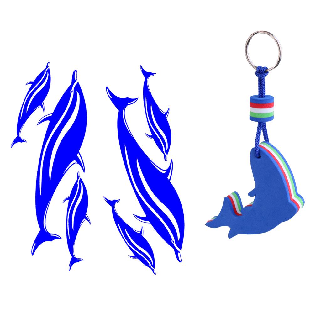 2 Pieces Kayak Dolphin Vinyl Decals Stickers + Floating Key Chain Key Ring