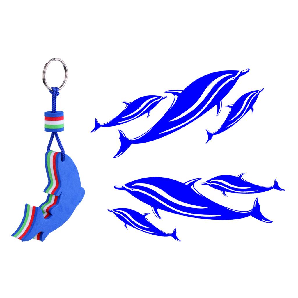 2 Pieces Kayak Dolphin Vinyl Decals Stickers + Floating Key Chain Key Ring