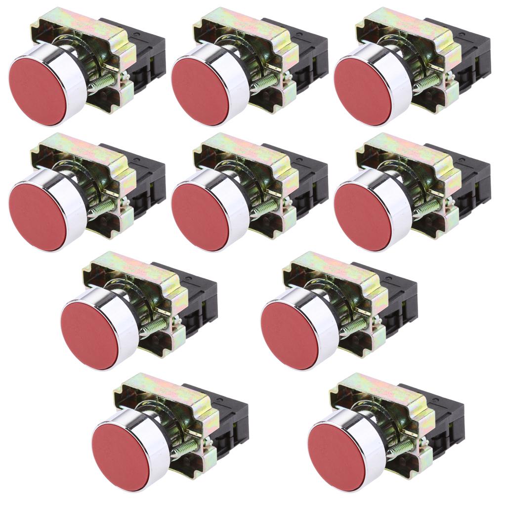 10 Pieces Red Momentary Self-Reset Flush Push Button Switch 1 NC N/C 22mm