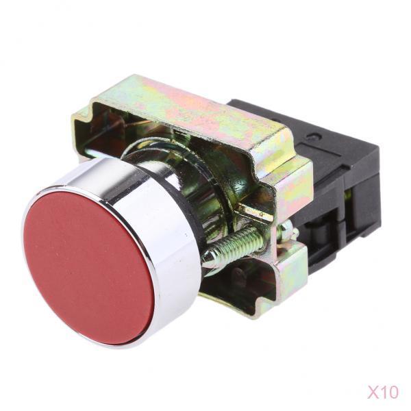 10 Pieces Red Momentary Self-Reset Flush Push Button Switch 1 NC N/C 22mm