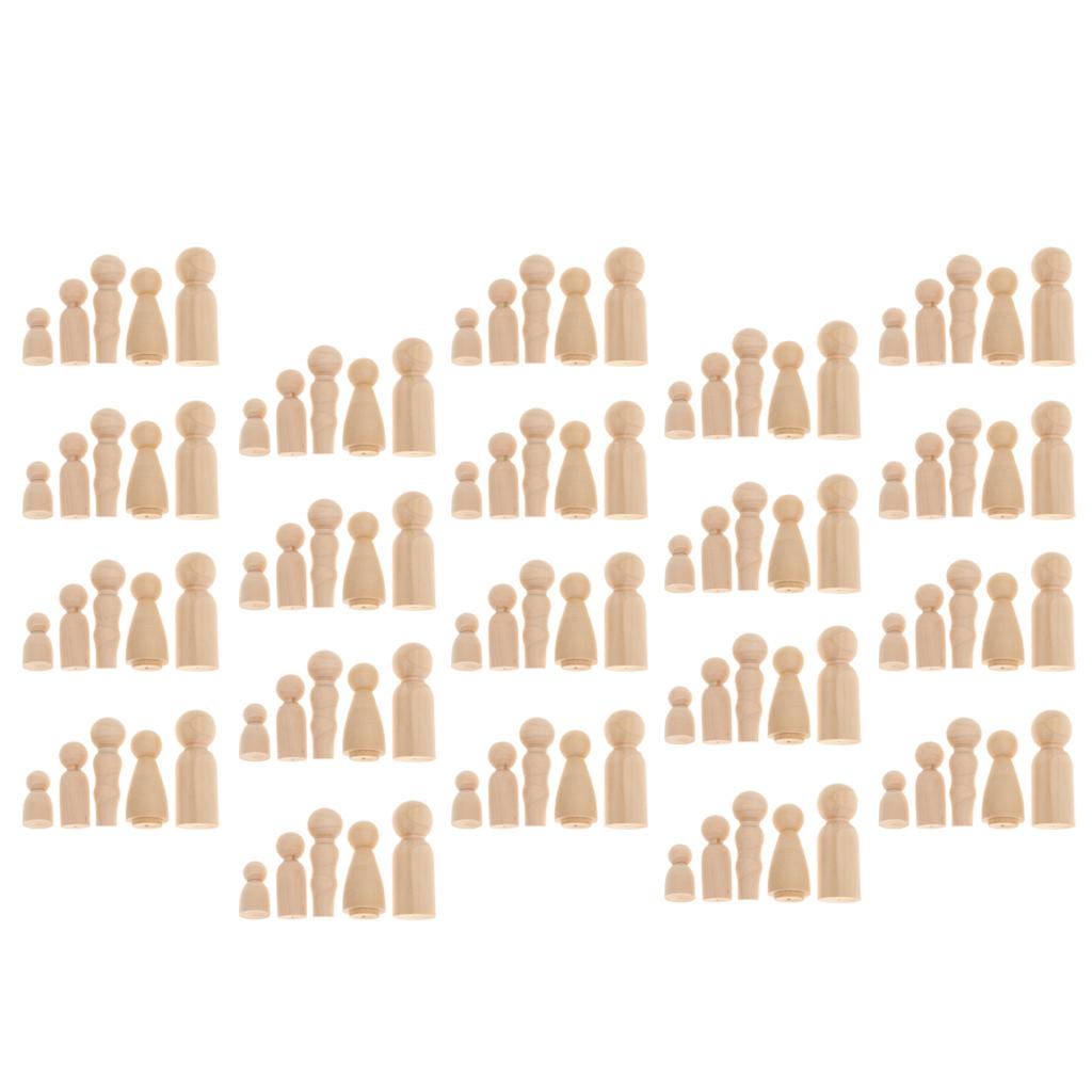 100x Wood Peg Doll Family Unfinished Blank Figurine DIY Craft Kids Toy Gift