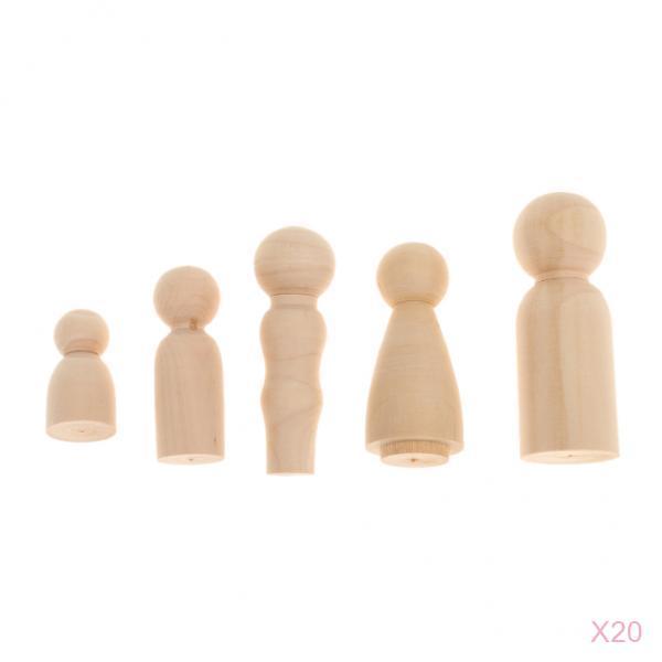 100x Wood Peg Doll Family Unfinished Blank Figurine DIY Craft Kids Toy Gift