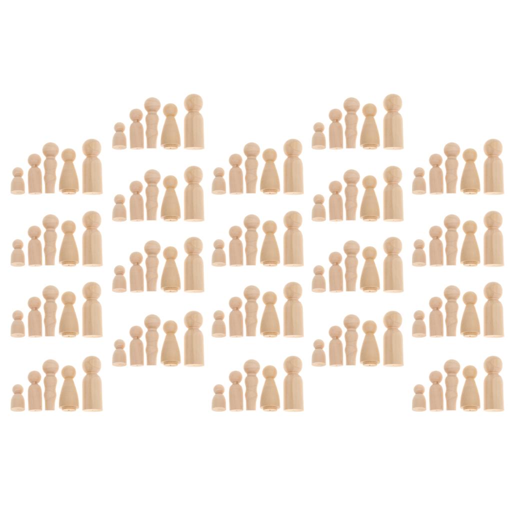 100x Wood Peg Doll Family Unfinished Blank Figurine DIY Craft Kids Toy Gift