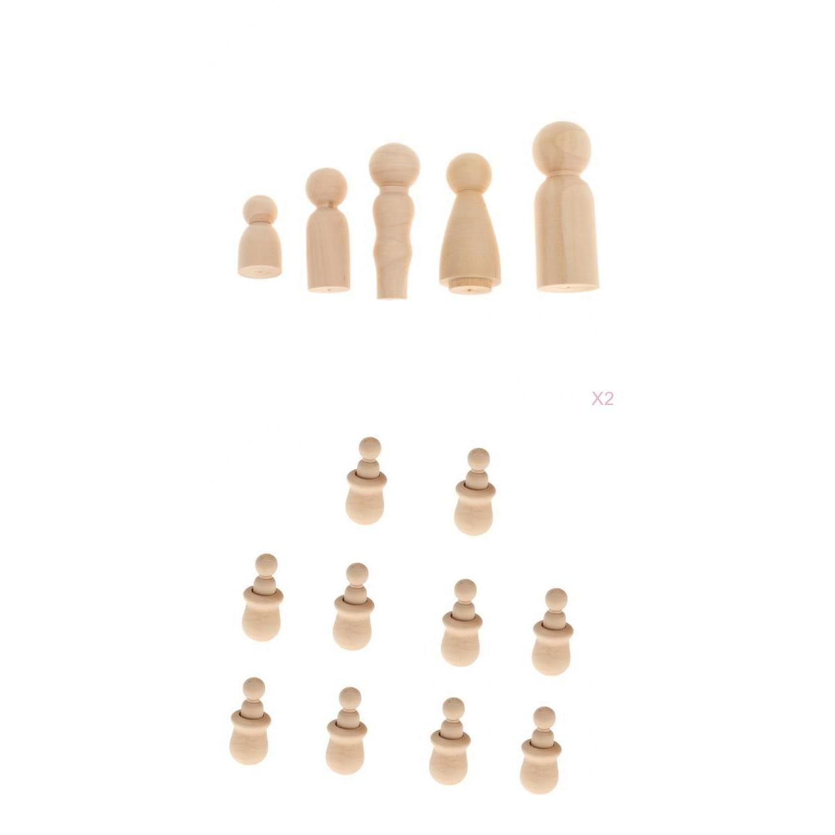 20pcs Wooden Peg People Family Nesting Set Peg Dolls DIY Craft Cake Topper