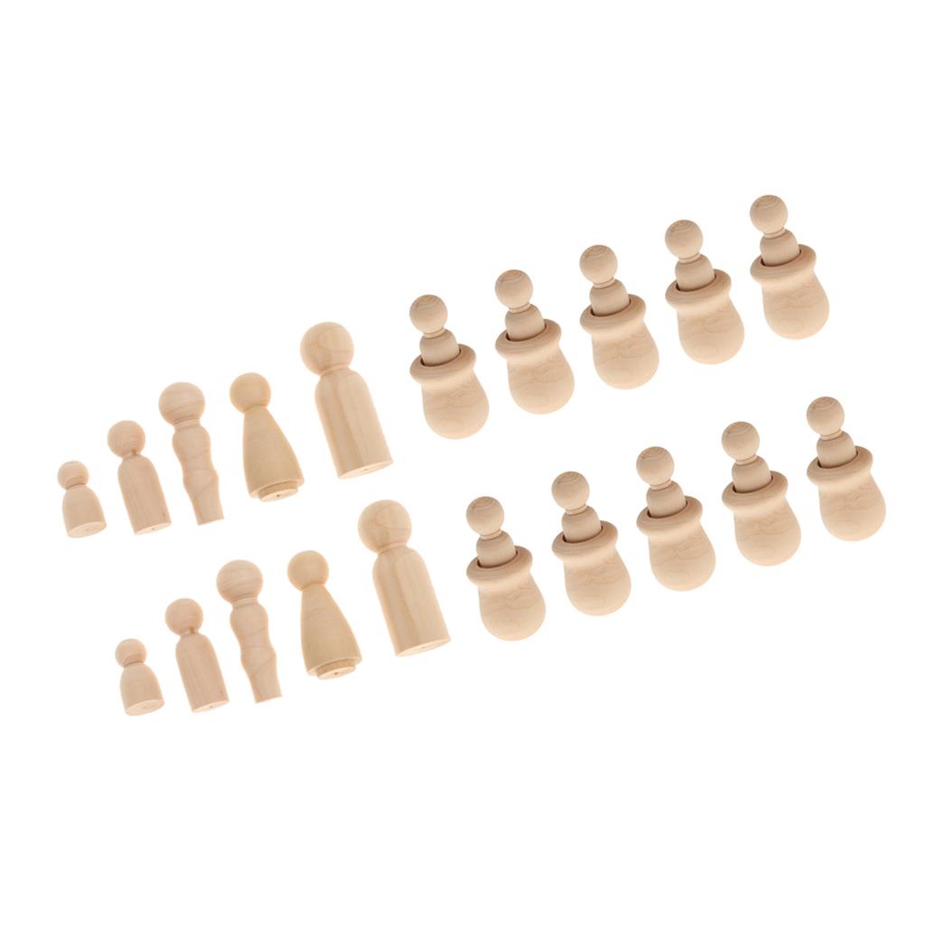 20pcs Wooden Peg People Family Nesting Set Peg Dolls DIY Craft Cake Topper