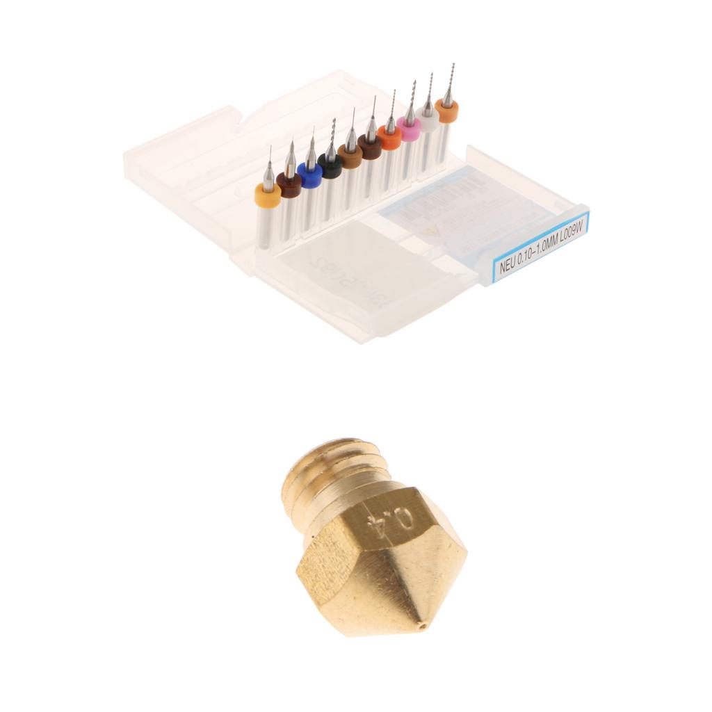 0.4mm Extruder Nozzle+10x Print Head Drill Bit Clean Kit for MK10 3D Printer