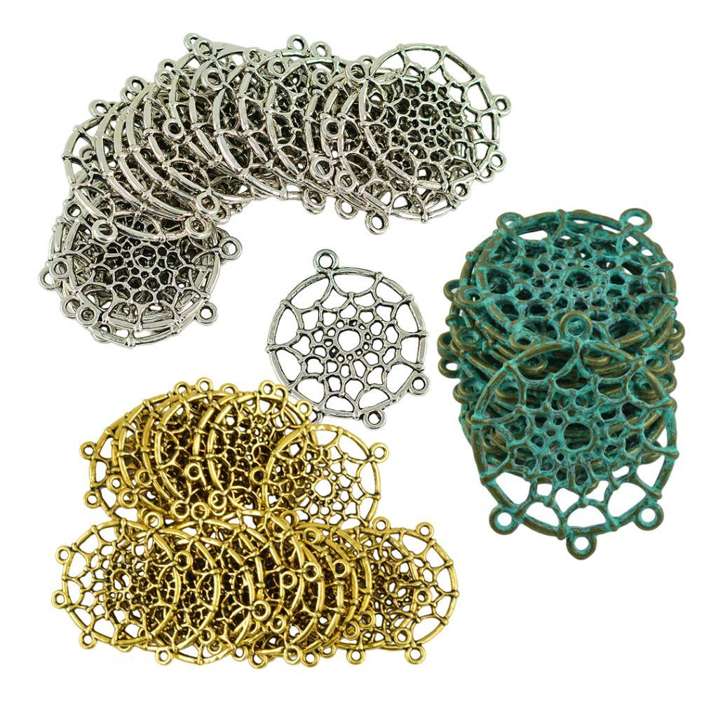 60pcs Retro Indian Dream Cather Pendants DIY Necklace Making Connectors DIY