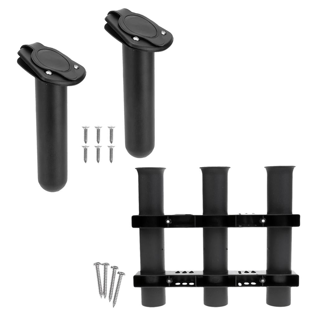 Boat Fishing 3-Pole Rod Bracket Rack+ 1 Pair Flush Mount Rod Holder with Cap