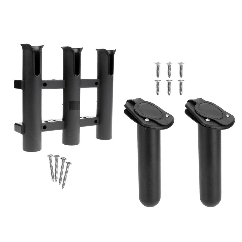 Boat Fishing 3-Pole Rod Bracket Rack+ 1 Pair Flush Mount Rod Holder with Cap