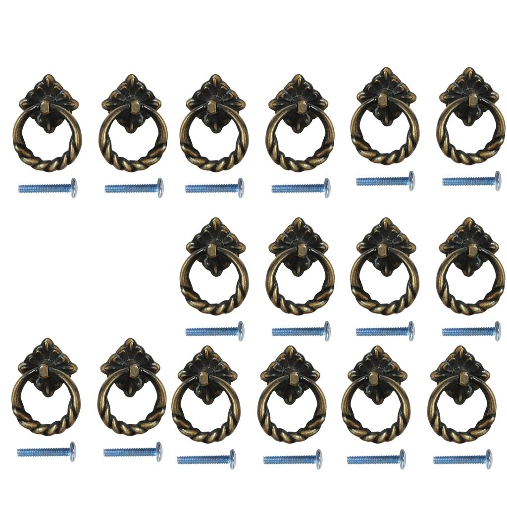 16 Pieces Vintage Cabinet Door Drawer Dresser Cupboard Pull Handle Knob Ring