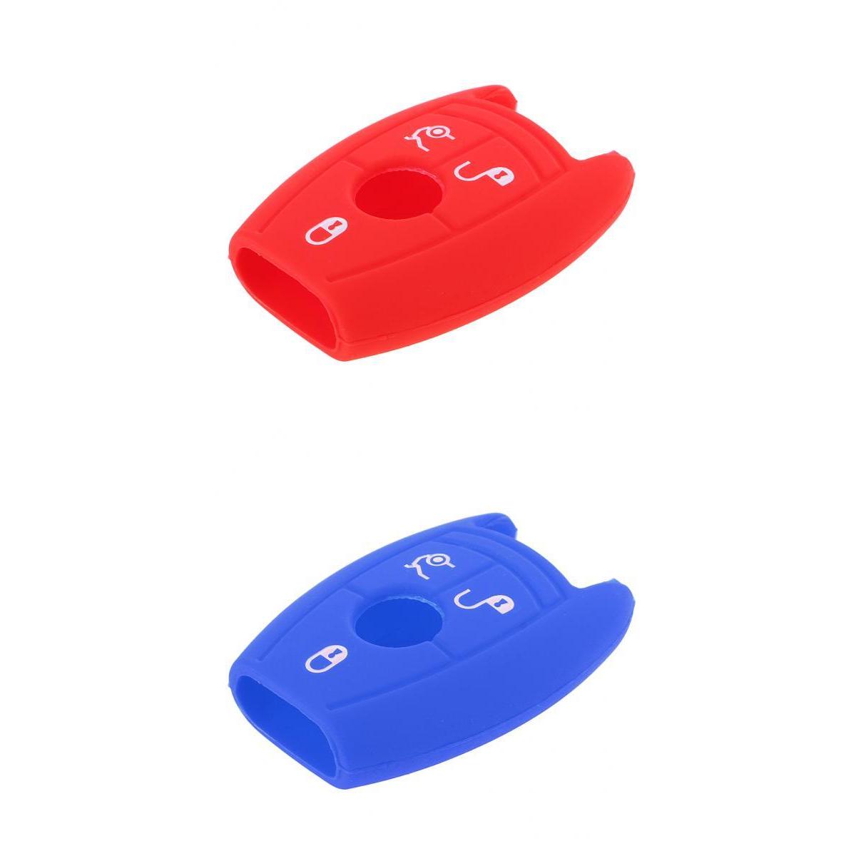 Car Silicone Key Fob 3 Button Case Cover Skin for Benz C200 Blue and Red