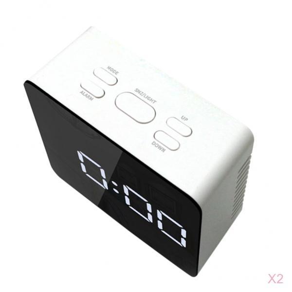 2Pieces Portable Mirror Alarm Clock Night Light Digital Alarm Clock Square