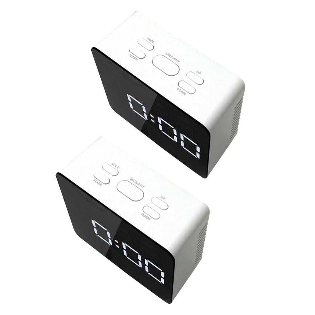 2Pieces Portable Mirror Alarm Clock Night Light Digital Alarm Clock Square