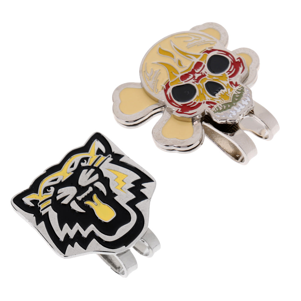 2 Pieces Alloy Tiger Skull Magnetic Hat Cap Visor Clip Golf Ball Marker Gift