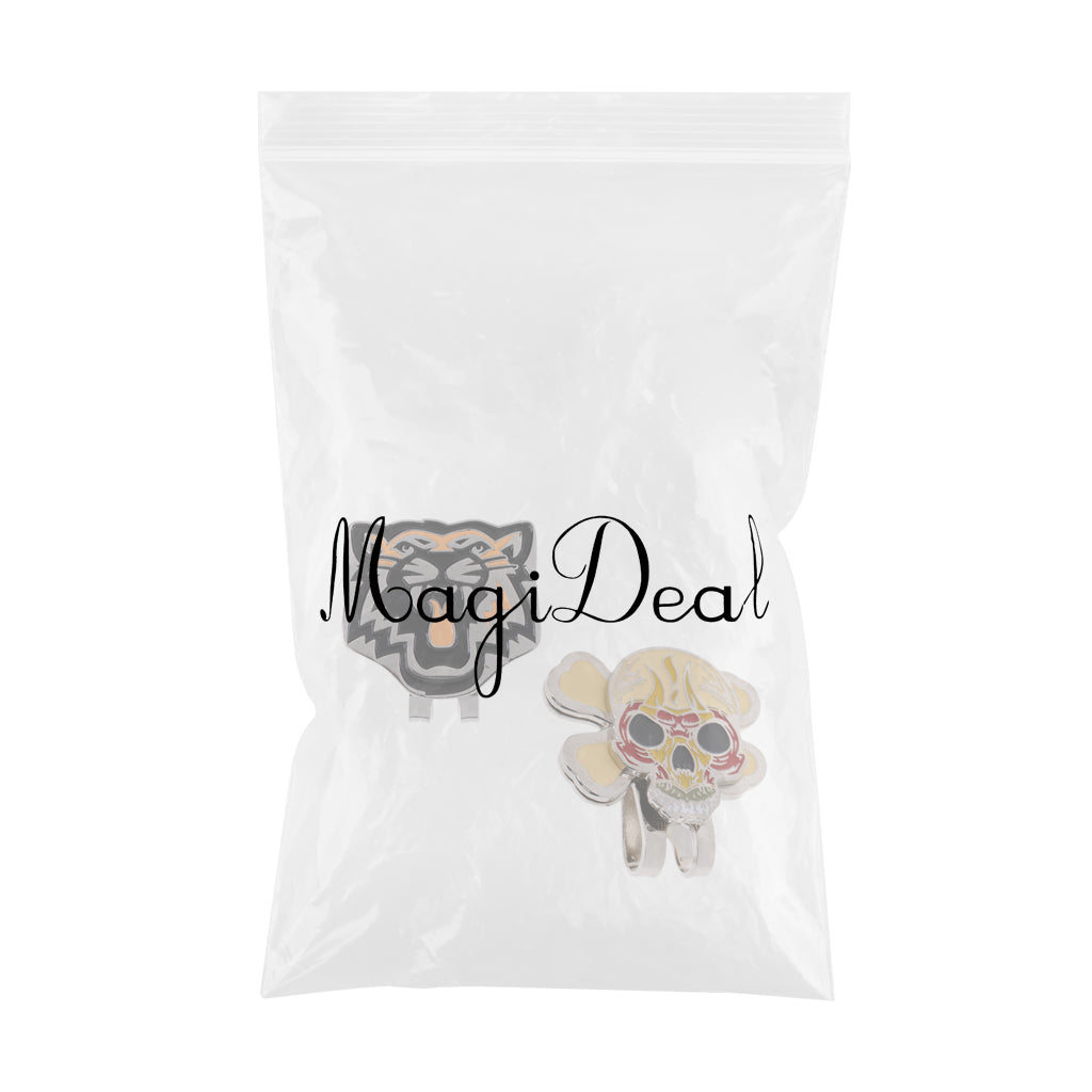 2 Pieces Alloy Tiger Skull Magnetic Hat Cap Visor Clip Golf Ball Marker Gift