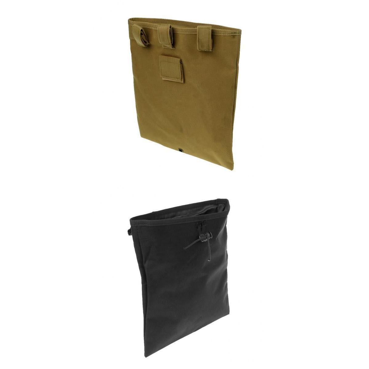 2 Pieces Tactical Folding Dump Bag Nylon Molle Belt Pouch Drop Mag Black Tan